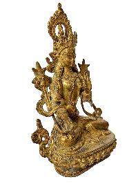 Nepali Statue Of White Tara, [copper Gold Plated], [antique Finishing]