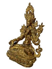 Nepali Statue Of White Tara, [copper Gold Plated], [antique Finishing]