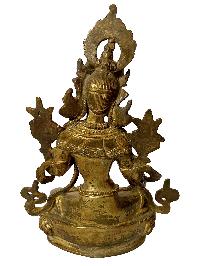 Nepali Statue Of White Tara, [copper Gold Plated], [antique Finishing]