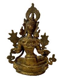 Nepali Statue Of Green Tara, [copper Gold Plated], [antique Finishing]