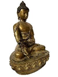 Nepali Statue Of Medicine Buddha, [copper Gold Plated], [antique Finishing]