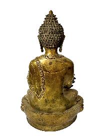 Nepali Statue Of Medicine Buddha, [copper Gold Plated], [antique Finishing]