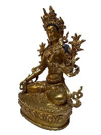 Nepali Statue Of White Tara, [full Fire Gold Plated]