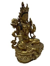 Nepali Statue Of Green Tara, [copper Gold Plated]