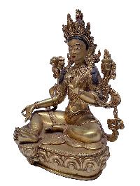 Nepali Statue Of Green Tara, [copper Gold Plated]