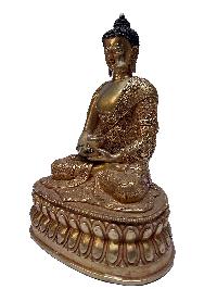 Nepali Statue Of Shakyamuni Buddha, [full Gold Plated], With Deep Carving