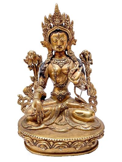 Nepali Statue Of White Tara, [copper Gold Plated]