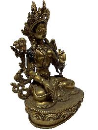 Nepali Statue Of White Tara, [copper Gold Plated]