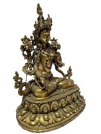 [old Stock], Nepali Statue Of White Tara, [full Gold Plated], On Double Lotus Base