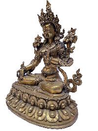 [old Stock], Nepali Statue Of White Tara, [full Gold Plated], On Double Lotus Base