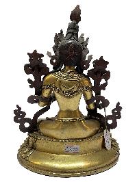 [old Stock], Nepali Statue Of White Tara, [full Gold Plated], On Double Lotus Base