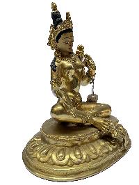 [old Stock], Nepali Statue Of Arya Green Tara, [full Gold Plated], [newari Style]