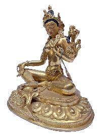 [old Stock], Nepali Statue Of Arya Green Tara, [full Gold Plated], [newari Style]