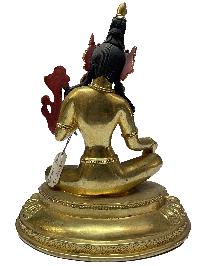 [old Stock], Nepali Statue Of Arya Green Tara, [full Gold Plated], [newari Style]