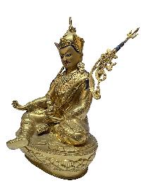 Nepali Statue Of Guru Padmasambhava, [full Gold Plated], [painted Face]