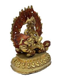 Nepali Statue Of Lion Namtose Vaisravana Jambhala, [full Gold Plated]