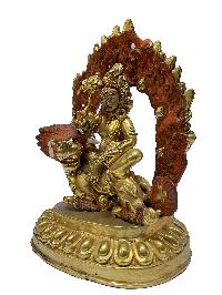 Nepali Statue Of Lion Namtose Vaisravana Jambhala, [full Gold Plated]