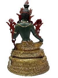 Nepali Statue Of Green Tara, [partly Gold Plated], [traditional Color Finishing]