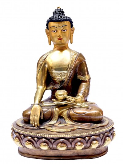 Nepali Statue Of Shakyamuni Buddha, [partly Gold Plated], [painted Face]