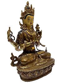 Nepali Statue Of Chenrezig, [partly Gold Plated], [painted Face]