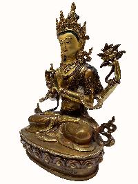 Nepali Statue Of Chenrezig, [partly Gold Plated], [painted Face]