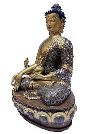 [old Stock], Nepali Statue Of Buddha, [partly Gold Plated], [painted Face], With Silver Embossed