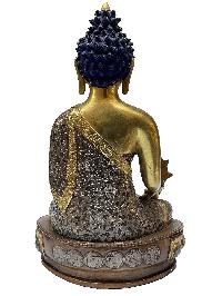 [old Stock], Nepali Statue Of Buddha, [partly Gold Plated], [painted Face], With Silver Embossed