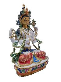 Nepali Statue Of Chenrezig, [partly Gold Plated], [painted Face], With Traditional Color Finishing