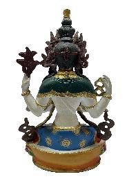 Nepali Statue Of Chenrezig, [partly Gold Plated], [painted Face], With Traditional Color Finishing