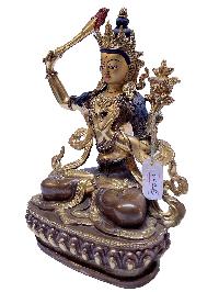 Nepali Statue Of Manjushri, [partly Gold Plated], [painted Face]