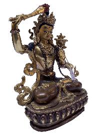 Nepali Statue Of Manjushri, [partly Gold Plated], [painted Face]