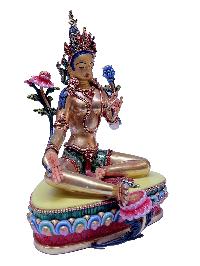 Nepali Statue Of Green Tara, [partly Gold Plated], [painted Face]