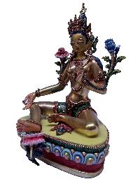 Nepali Statue Of Green Tara, [partly Gold Plated], [painted Face]