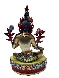 Nepali Statue Of Green Tara, [partly Gold Plated], [painted Face]