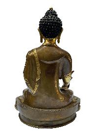 Nepali Statue Of Medicine Buddha, [partly Gold Plated], [painted Face]