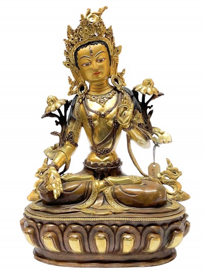 Nepali Statue Of White Tara, [partly Gold Plated], [painted Face]