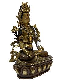 Nepali Statue Of White Tara, [partly Gold Plated], [painted Face]