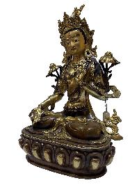 Nepali Statue Of White Tara, [partly Gold Plated], [painted Face]