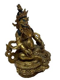 Nepali Statue Of Yellow Jambhala, [full Gold Plated], [painted Face]