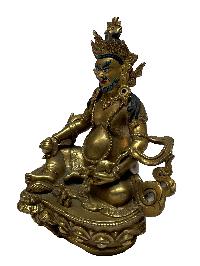 Nepali Statue Of Yellow Jambhala, [full Gold Plated], [painted Face]