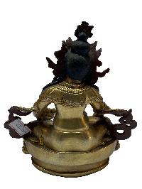 Nepali Statue Of Yellow Jambhala, [full Gold Plated], [painted Face]