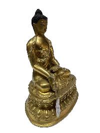 Nepali Statue Of Shakyamuni Buddha, [full Gold Plated], [painted Face]