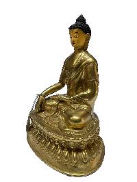 Nepali Statue Of Shakyamuni Buddha, [full Gold Plated], [painted Face]