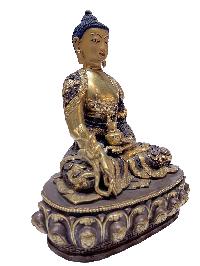 [old Stock], Nepali Statue Of Medicine Buddha, [partly Gold Plated], [painted Face], Deep Carving