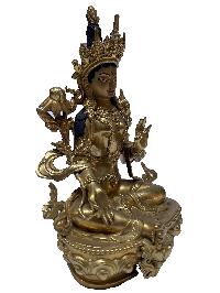 Nepali Statue Of Green Tara, [full Gold Plated], [painted Face]