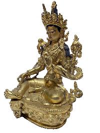 Nepali Statue Of Green Tara, [full Gold Plated], [painted Face]