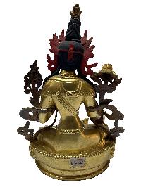 Nepali Statue Of Green Tara, [full Gold Plated], [painted Face]