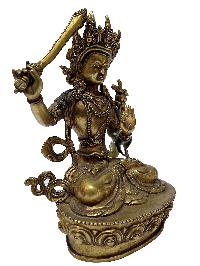 Nepali Statue Of Manjushri, [full Gold Plated]