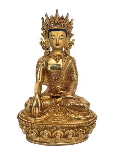 Handmade Nepali Statue Of Crown Buddha, [full Gold Plated]