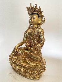 Handmade Nepali Statue Of Crown Buddha, [full Gold Plated]